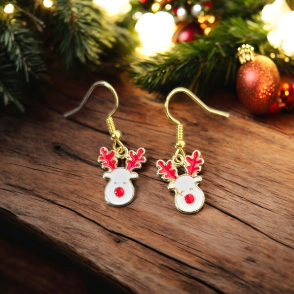 Reindeer Festive Holiday Dangle Earrings - Picture 1 of 2